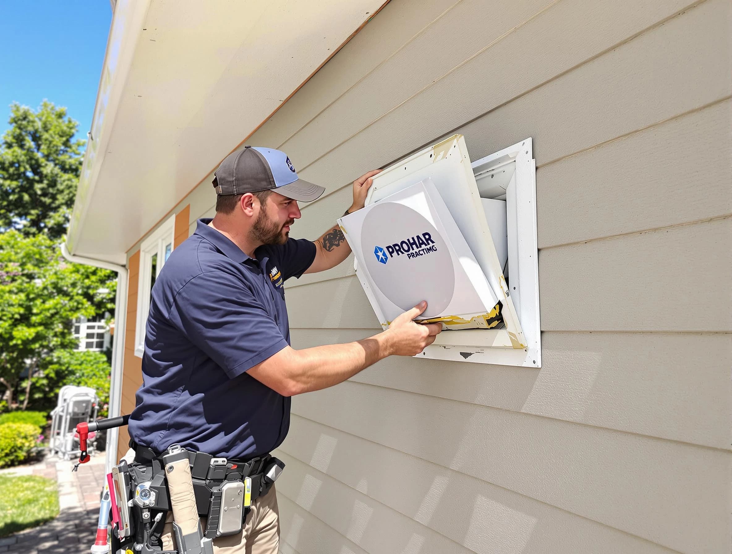 Scottsdale Dryer Vent Cleaning technician installing a new protective dryer vent cover on a home in Scottsdale