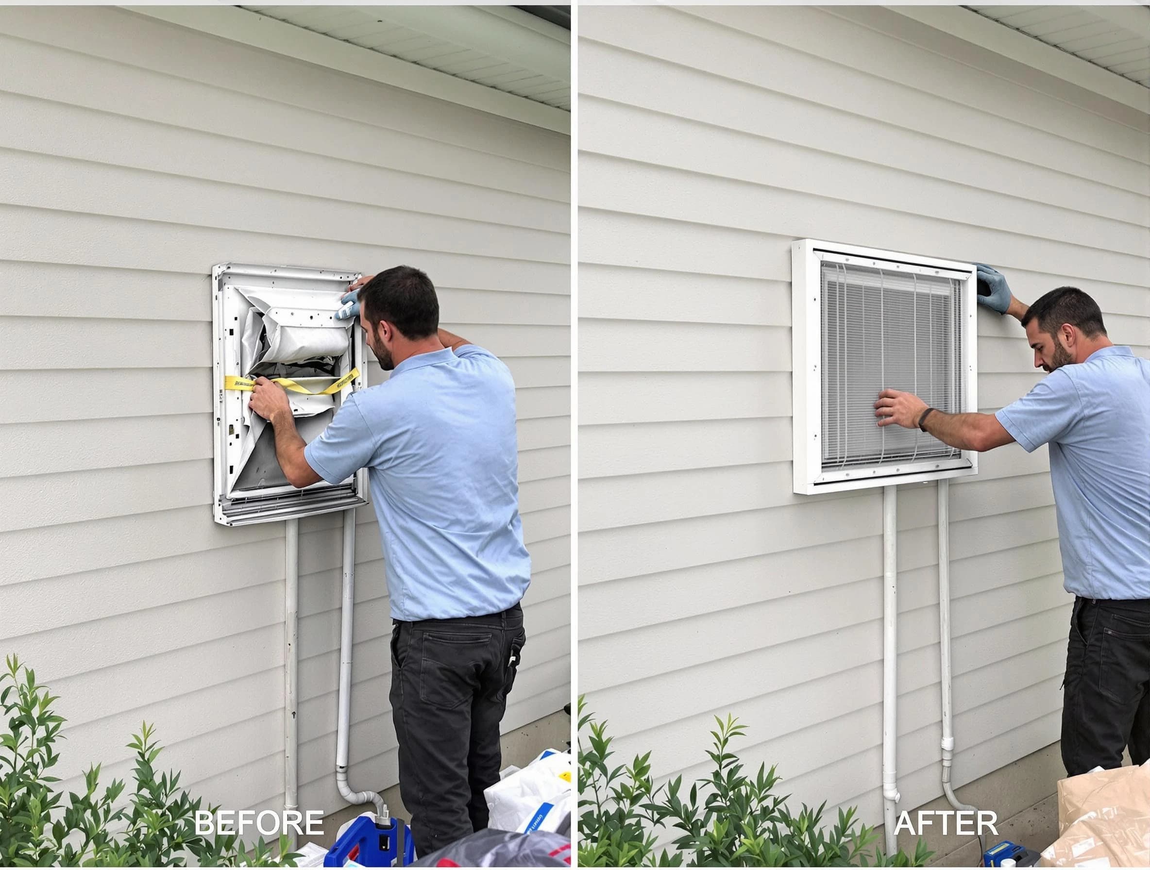 Scottsdale Dryer Vent Cleaning technician installing high-quality dryer vent cover at a residential property in Scottsdale