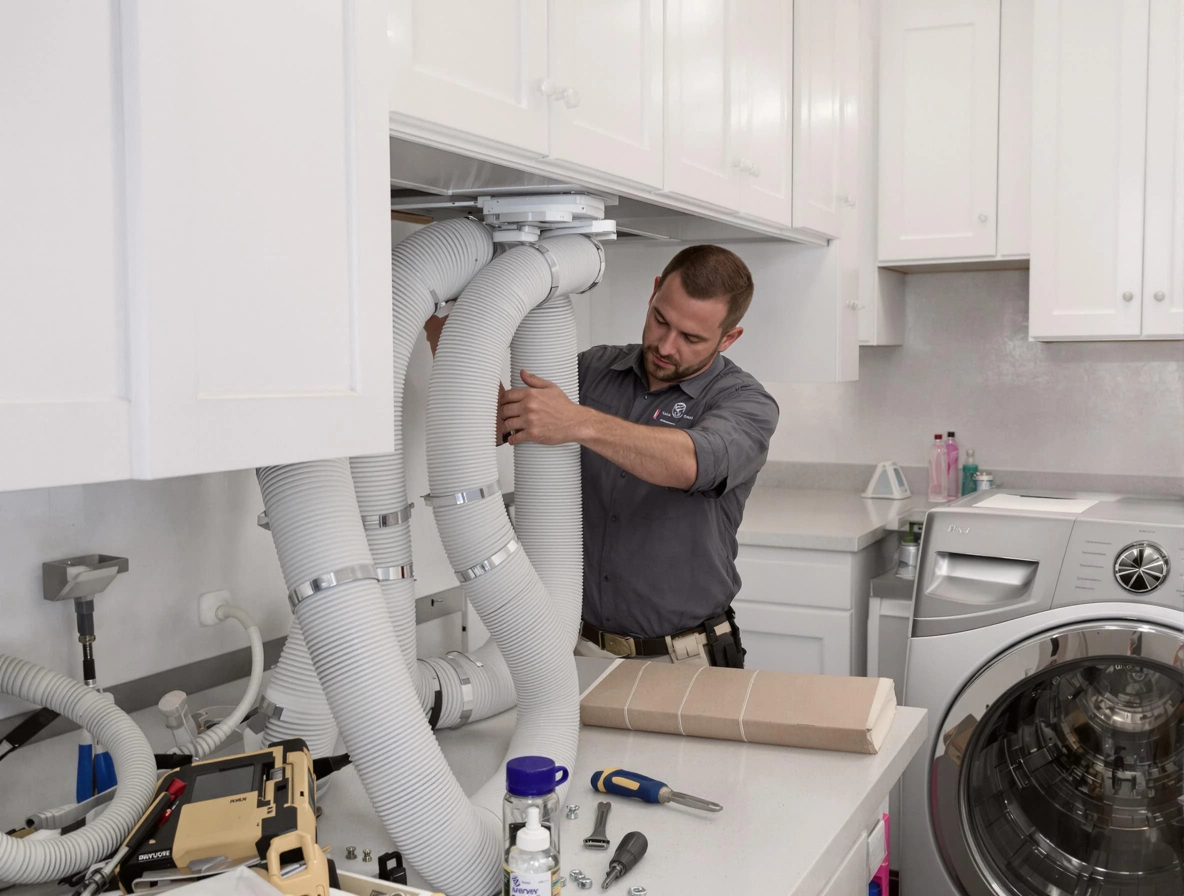 Scottsdale Dryer Vent Cleaning technician installing a new professional-grade dryer vent hose in Scottsdale