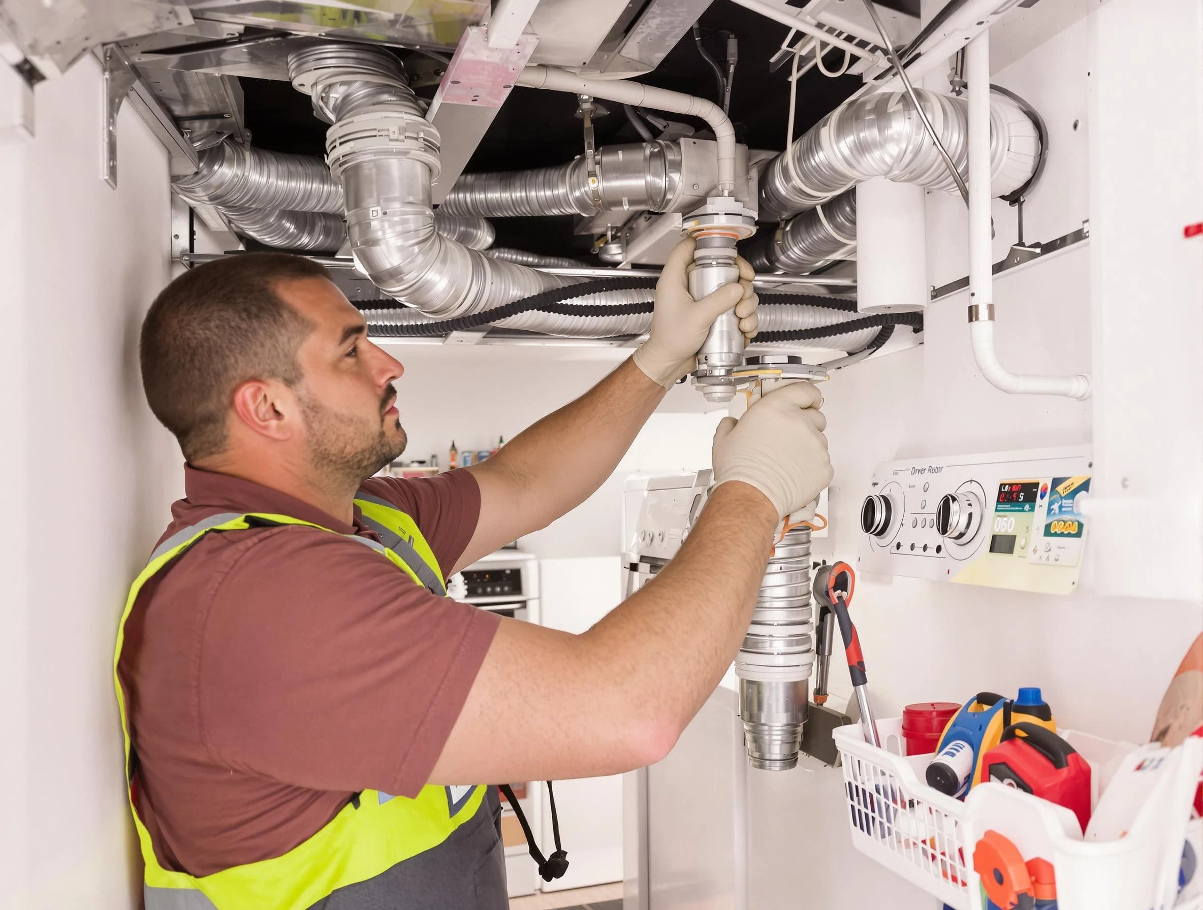 Scottsdale Dryer Vent Cleaning expert performing both repair and installation work on a dryer vent system in Scottsdale
