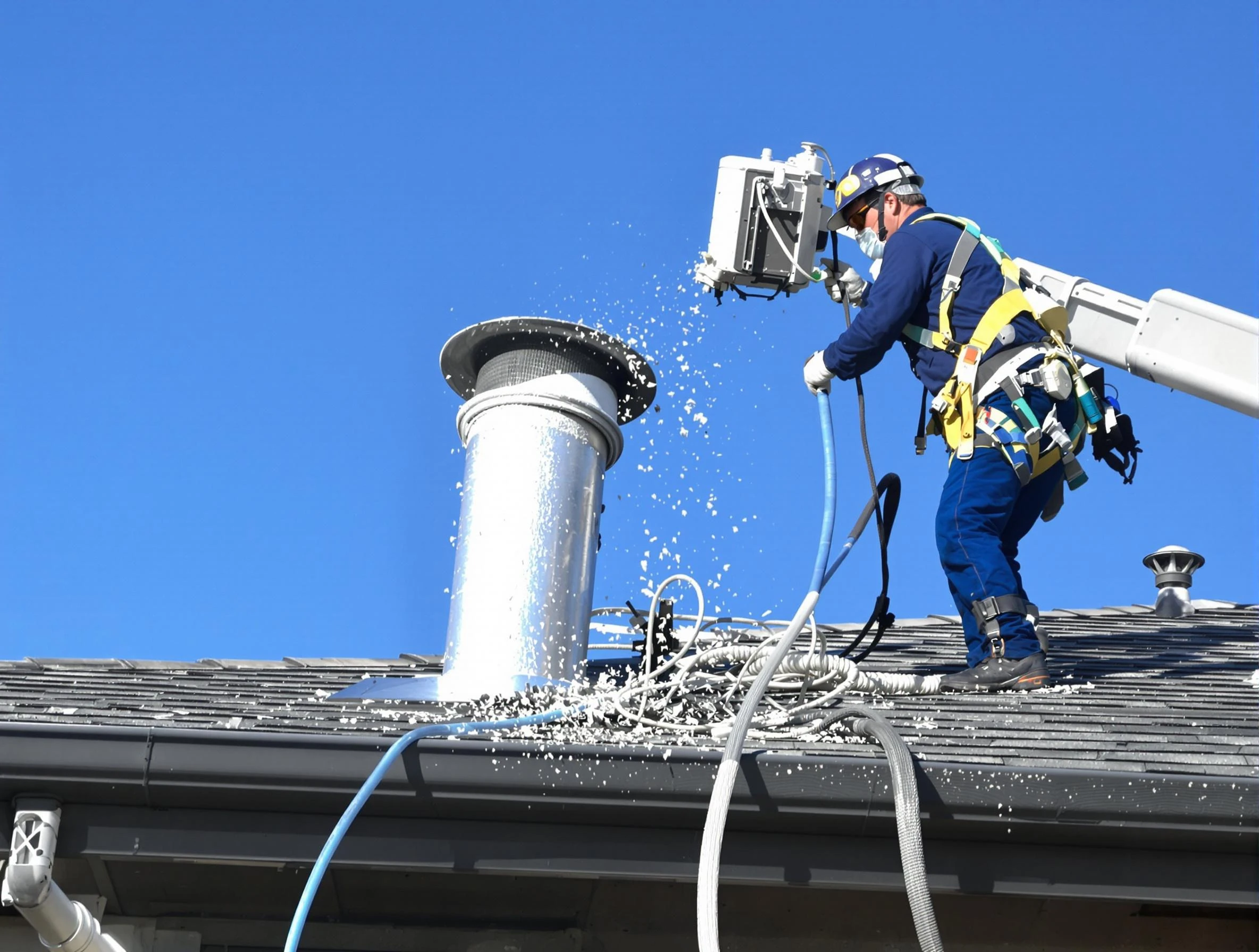 Scottsdale Dryer Vent Cleaning certified technician safely cleaning a roof-mounted dryer vent in Scottsdale
