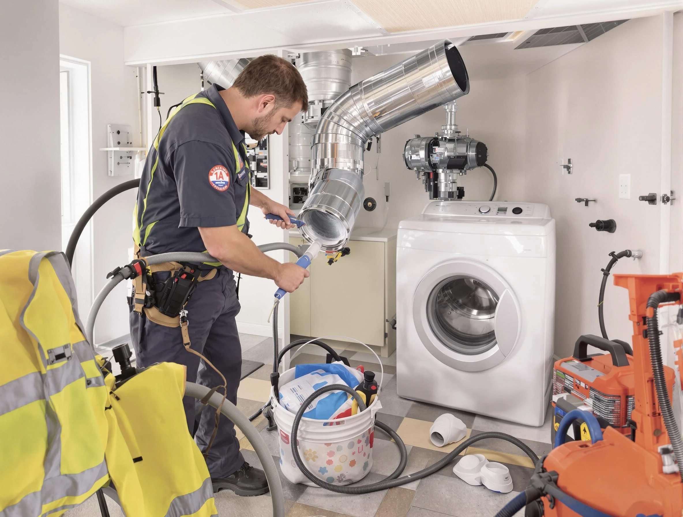 Scottsdale Dryer Vent Cleaning technician using specialized equipment to clear severe dryer vent blockage in Scottsdale